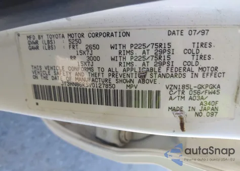 1997 Toyota 4Runner Sr5 V6 from USA, damaged, VIN JT3HN86R5V0127850